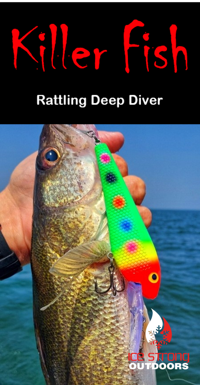 Ice Strong Outdoors - Killer Fish - Rattling DEEP Diver UV- 6 DEEP DIVER & BOX RESTOCKED SEPT 10! - add this to your cart and in the notes write your 6 plugs selection!