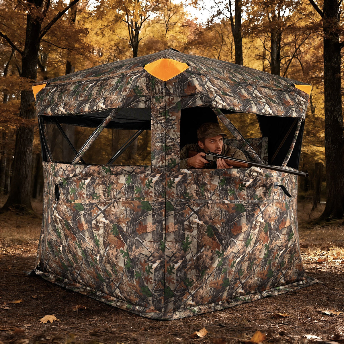 3-4 Person Hunting Blind 270° See-Through Pop-up Ground Blind with Full-Open Swing Door