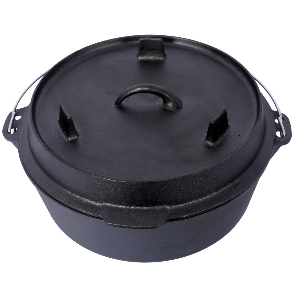 ast iron Dutch oven with lid, outdoor camping deep pot, used for camping, cooking, barbecue and leg rest,6 quarts