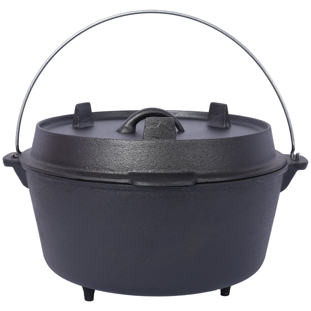 ast iron Dutch oven with lid, outdoor camping deep pot, used for camping, cooking, barbecue and leg rest, 8 Quart