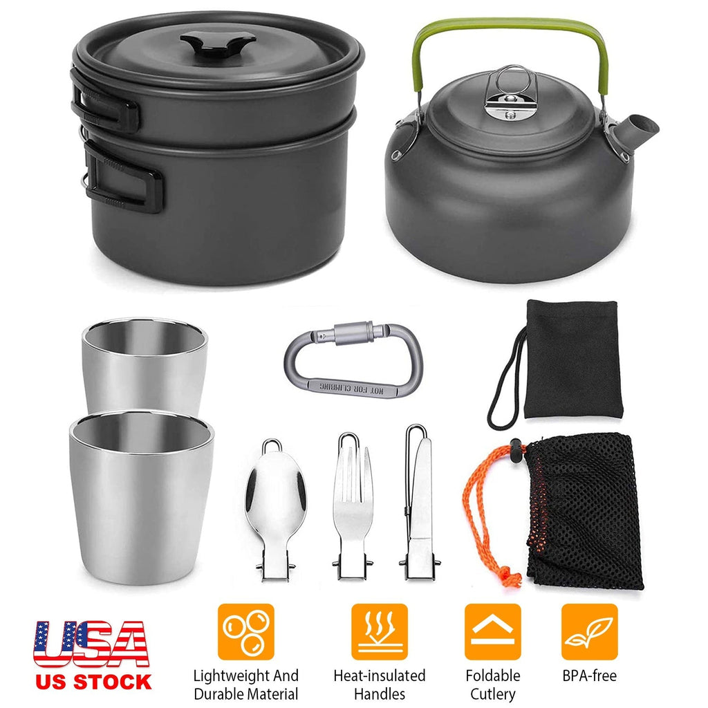 12Pcs Camping Cookware Set Camping Stove Aluminum Pot Pans Kit for Hiking Picnic Outdoor with Cup Fork Spoon Knife