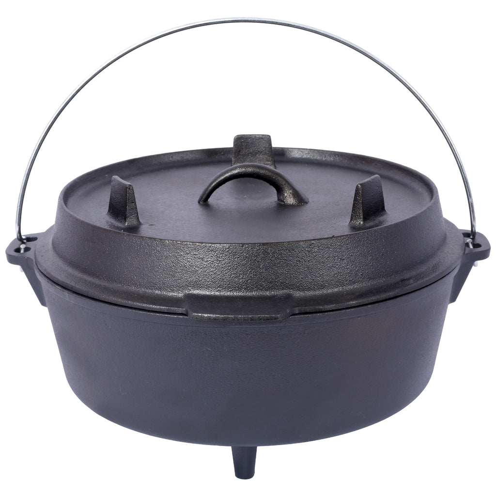 ast iron Dutch oven with lid, outdoor camping deep pot, used for camping, cooking, barbecue and leg rest, 8 Quart