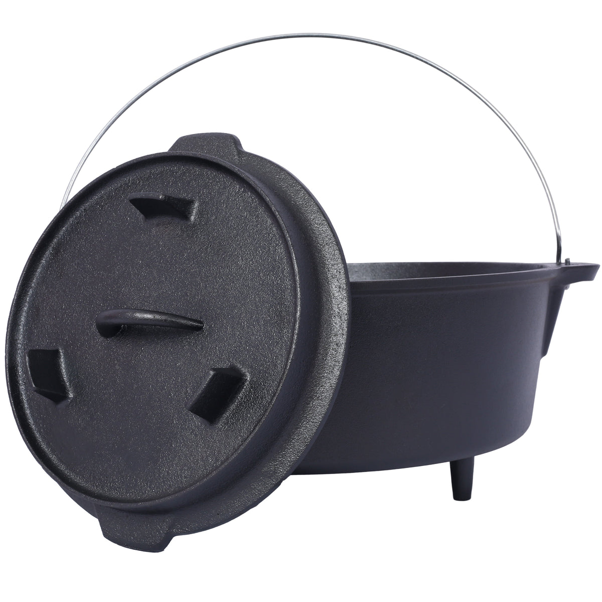ast iron Dutch oven with lid, outdoor camping deep pot, used for camping, cooking, barbecue and leg rest,6 quarts