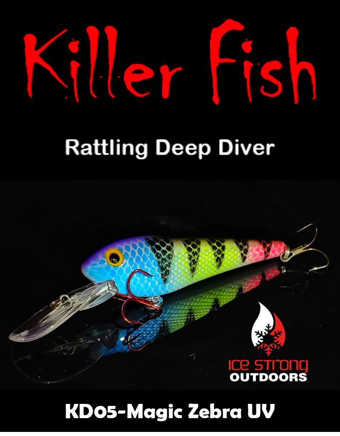 Ice Strong Outdoors - Killer Fish - Rattling DEEP Diver UV- 6 DEEP DIVER & BOX RESTOCKED SEPT 10! - add this to your cart and in the notes write your 6 plugs selection!