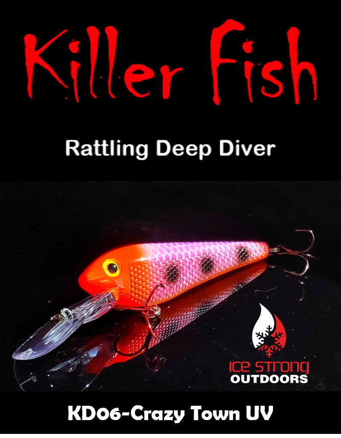 Ice Strong Outdoors - Killer Fish - Rattling DEEP Diver UV- 6 DEEP DIVER & BOX RESTOCKED SEPT 10! - add this to your cart and in the notes write your 6 plugs selection!