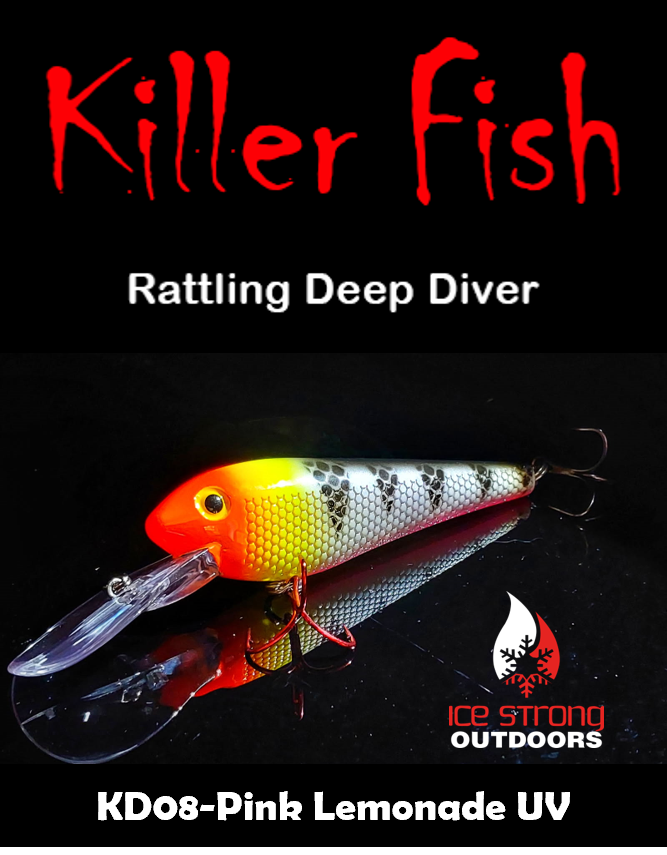Ice Strong Outdoors - Killer Fish - Rattling DEEP Diver UV- 6 DEEP DIVER & BOX RESTOCKED SEPT 10! - add this to your cart and in the notes write your 6 plugs selection!