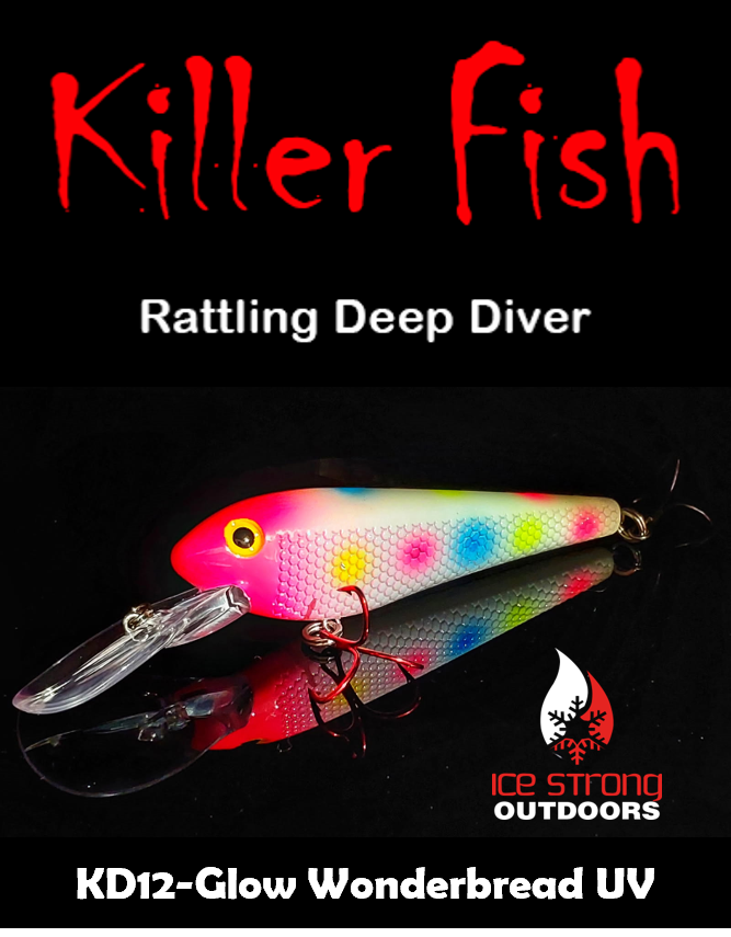 Ice Strong Outdoors - Killer Fish - Rattling DEEP Diver UV- 6 DEEP DIVER & BOX RESTOCKED SEPT 10! - add this to your cart and in the notes write your 6 plugs selection!