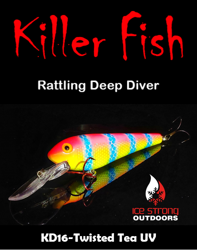 Ice Strong Outdoors - Killer Fish - Rattling DEEP Diver UV- 6 DEEP DIVER & BOX RESTOCKED SEPT 10! - add this to your cart and in the notes write your 6 plugs selection!