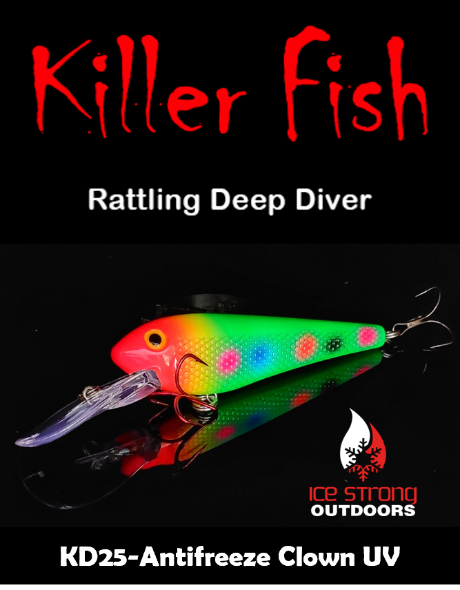 Ice Strong Outdoors - Killer Fish - Rattling DEEP Diver UV- 6 DEEP DIVER & BOX RESTOCKED SEPT 10! - add this to your cart and in the notes write your 6 plugs selection!