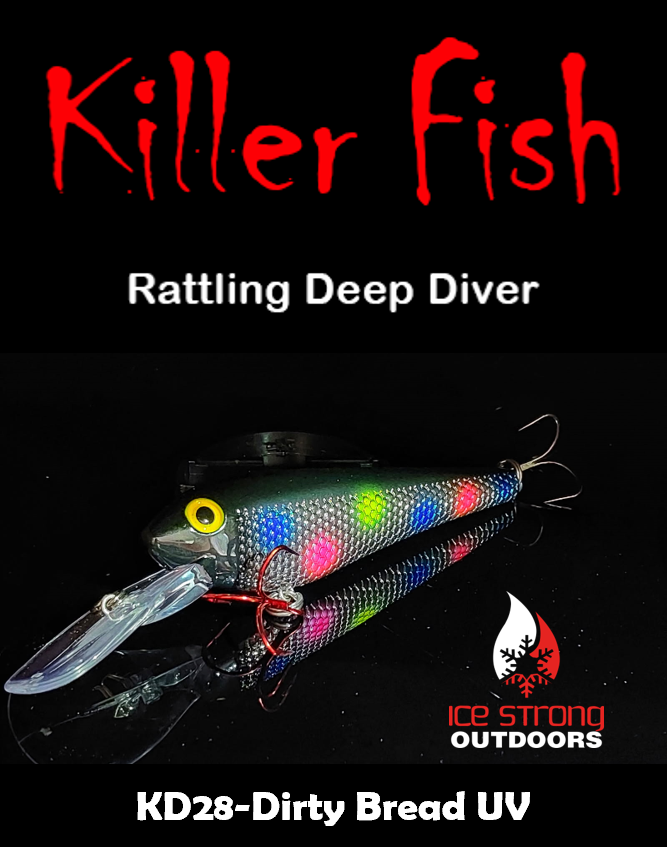 Ice Strong Outdoors - Killer Fish - Rattling DEEP Diver UV- 6 DEEP DIVER & BOX RESTOCKED SEPT 10! - add this to your cart and in the notes write your 6 plugs selection!