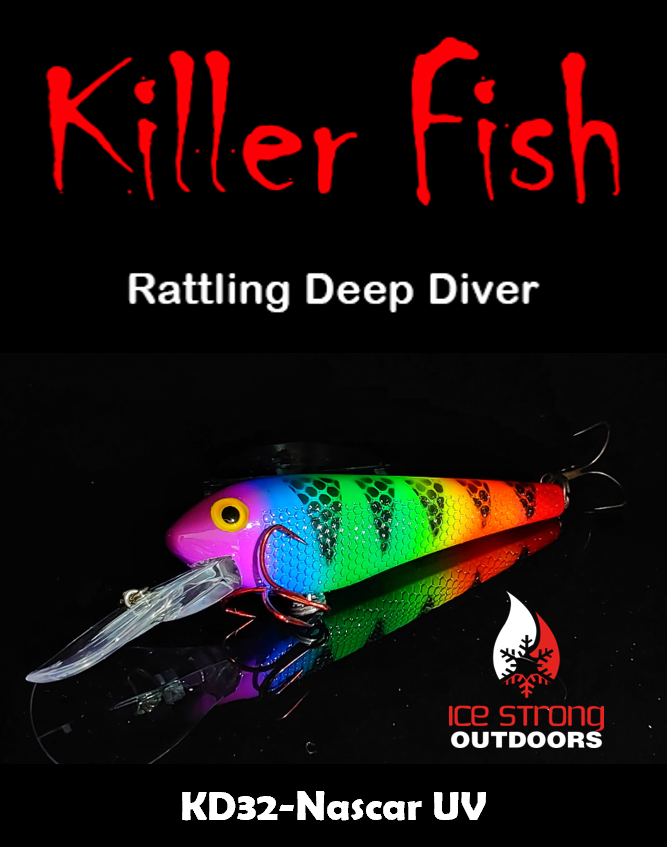 Ice Strong Outdoors - Killer Fish - Rattling DEEP Diver UV- 6 DEEP DIVER & BOX RESTOCKED SEPT 10! - add this to your cart and in the notes write your 6 plugs selection!