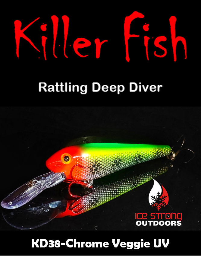 Ice Strong Outdoors - Killer Fish - Rattling DEEP Diver UV- 6 DEEP DIVER & BOX RESTOCKED SEPT 10! - add this to your cart and in the notes write your 6 plugs selection!