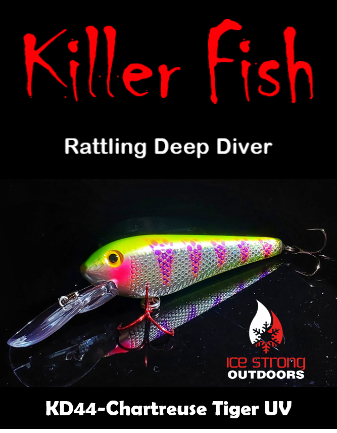 Ice Strong Outdoors - Killer Fish - Rattling DEEP Diver UV- 6 DEEP DIVER & BOX RESTOCKED SEPT 10! - add this to your cart and in the notes write your 6 plugs selection!