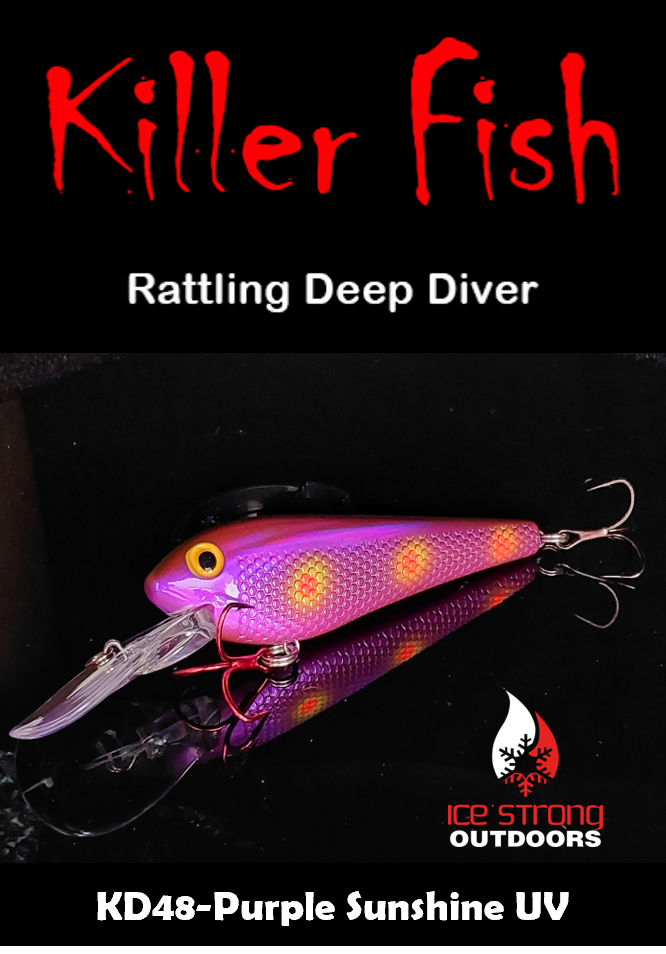 Ice Strong Outdoors - Killer Fish - Rattling DEEP Diver UV- 6 DEEP DIVER & BOX RESTOCKED SEPT 10! - add this to your cart and in the notes write your 6 plugs selection!