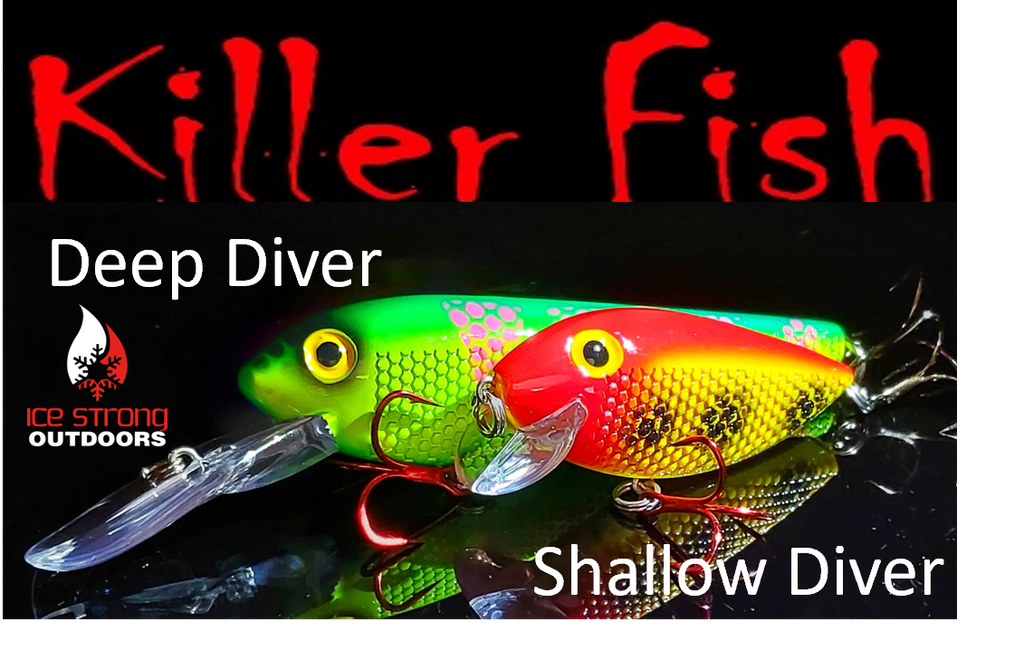 Ice Strong Outdoors - Killer Fish - Rattling DEEP Diver UV- 6 DEEP DIVER & BOX RESTOCKED SEPT 10! - add this to your cart and in the notes write your 6 plugs selection!