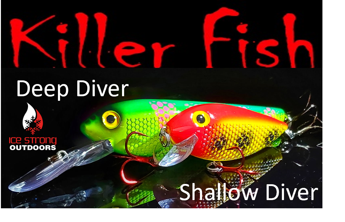 Ice Strong Outdoors - Killer Fish - Rattling DEEP Diver UV- 6 DEEP DIVER & BOX RESTOCKED SEPT 10! - add this to your cart and in the notes write your 6 plugs selection!