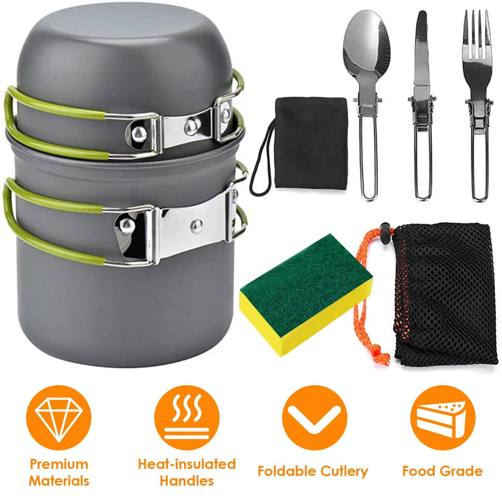 8Pcs Camping Cooking Ware Set Camping Stove Cookware Set Aluminum Pot Foldable Knife Fork Spoon Set for Hiking Picnic Outdoor
