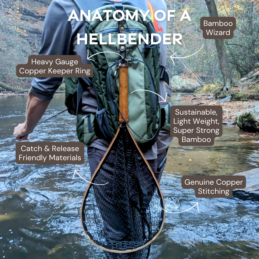 Blue Line Wide - Bamboo Fly Fishing Landing Net/Hand Net