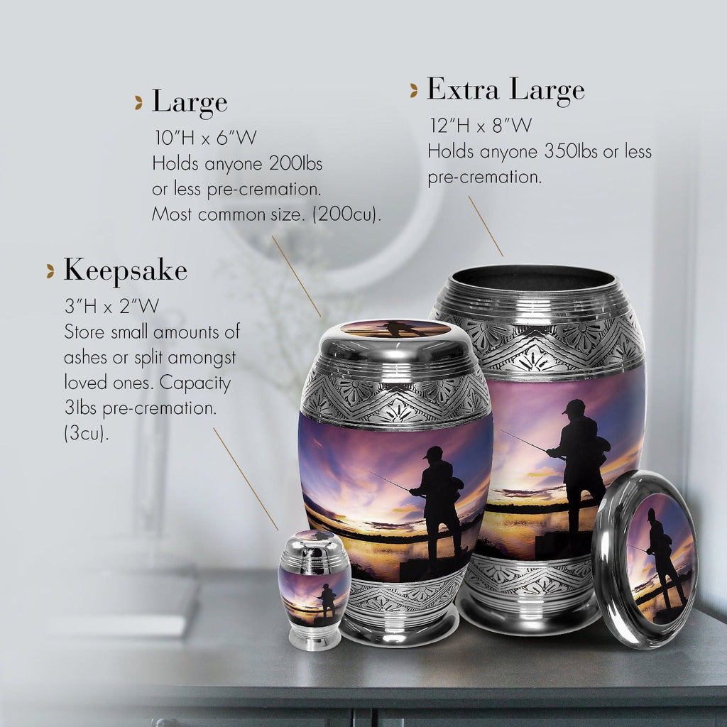 Gone Fishing Cremation Urns for Human Ashes - Large Adult Funeral Urn