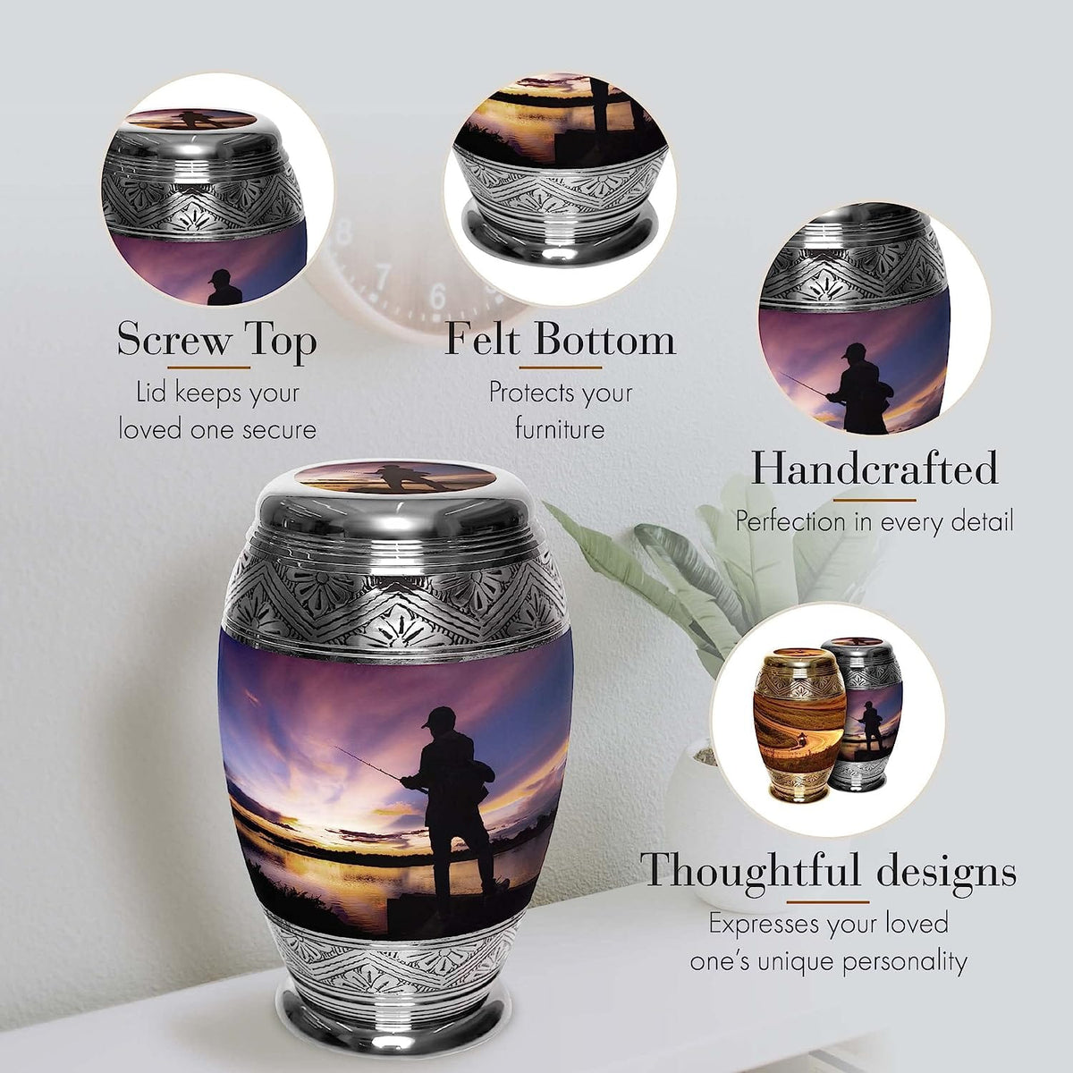 Gone Fishing Cremation Urns for Human Ashes - Large Adult Funeral Urn