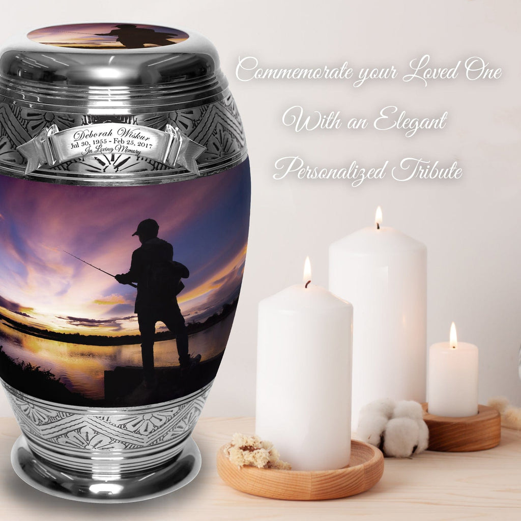 Gone Fishing Cremation Urns for Human Ashes - Large Adult Funeral Urn